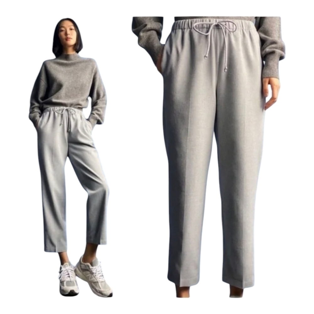 Babaton Gray Cropped Pants with Elastic Waistband and Drawstring